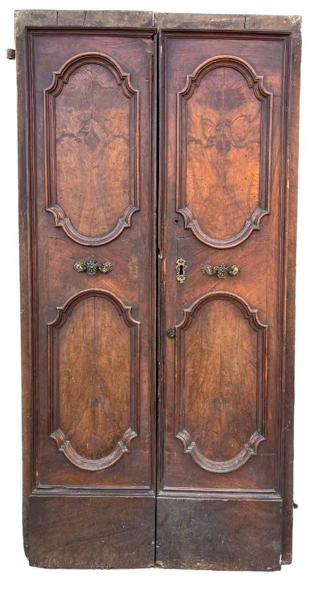 Door With Walnut Briar Panelling And Gilded Bronze Handles, Marche