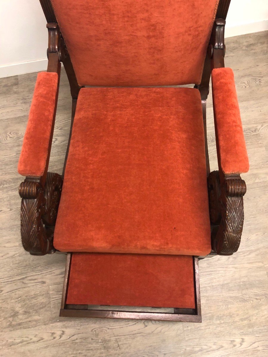 Mahogany Armchair With Reclining Back And Footrest-photo-2