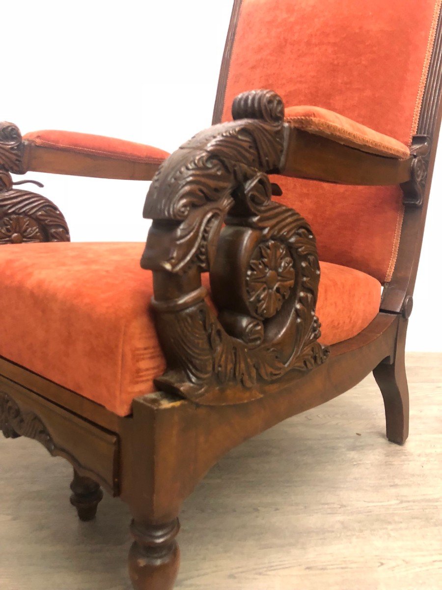 Mahogany Armchair With Reclining Back And Footrest-photo-3