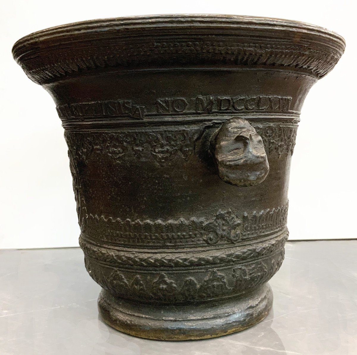 Bronze Mortar Signed And Dated 1779-photo-2