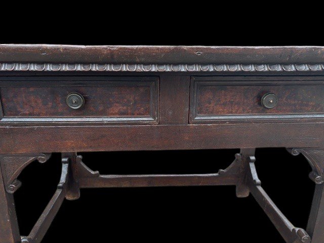 Table In Elm Wood With Double Drawer In The Band-photo-2