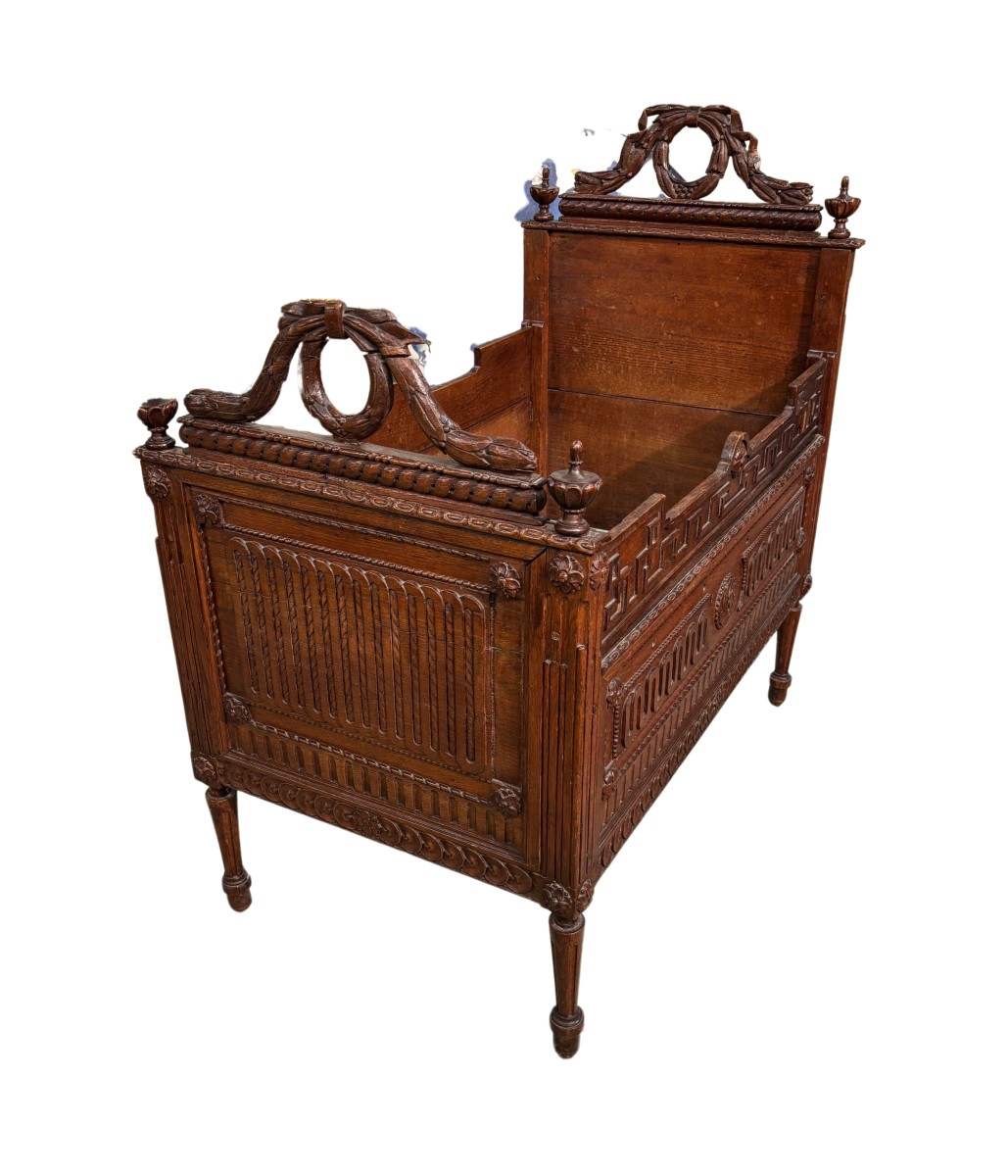 Carved Oak Wood Cradle