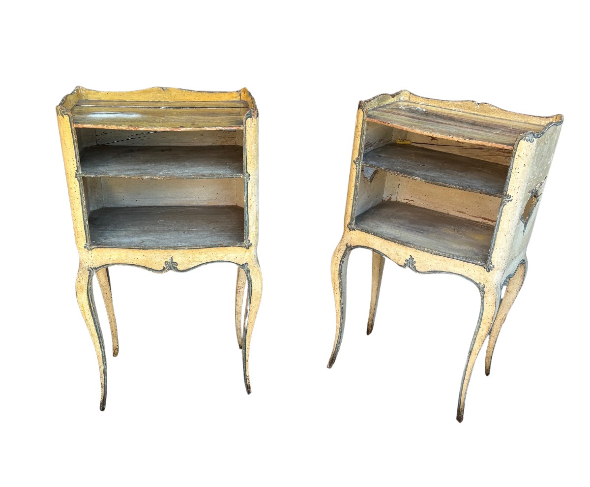 Couple Of Genoese Lacquered Small Cabinets With Surfaces Painted In Fake Marble