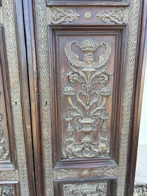 Pair Of Walnut Doors With Bronze Decorations-photo-2