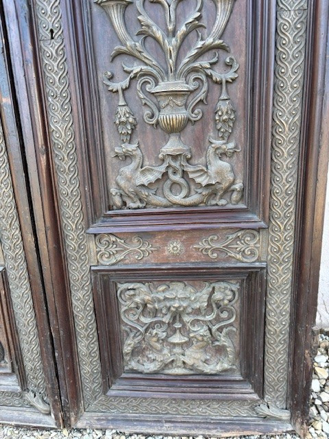 Pair Of Walnut Doors With Bronze Decorations-photo-1