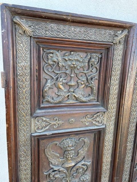 Pair Of Walnut Doors With Bronze Decorations-photo-2