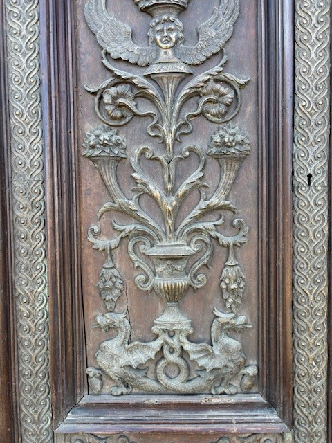 Pair Of Walnut Doors With Bronze Decorations-photo-3