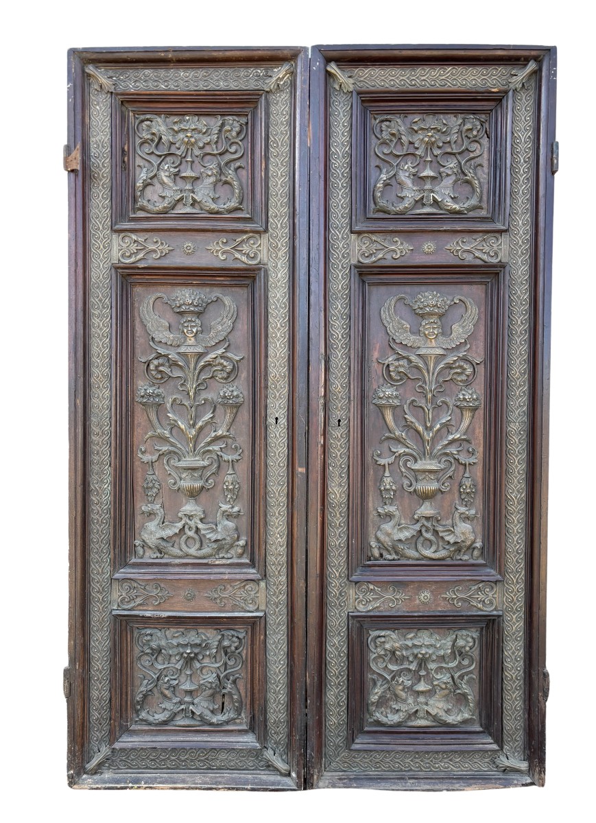 Pair Of Walnut Doors With Bronze Decorations