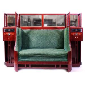 Upholstered Sofa With Mirrors And Engraved Glass, With Inlay In Mother Of Pearl