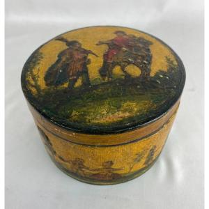 Round Box Decorated With Paper Figurines With Original Painting