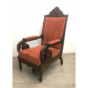 Mahogany Armchair With Reclining Back And Footrest