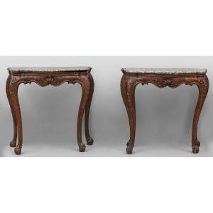 Pair Of Small Venetian Consoles With Marble Lid