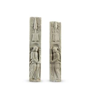 Pair Of Pilaster Legs In White Marble