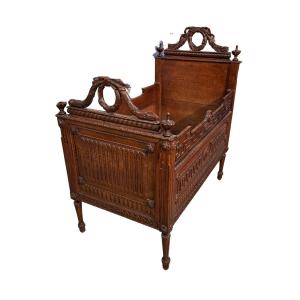 Carved Oak Wood Cradle