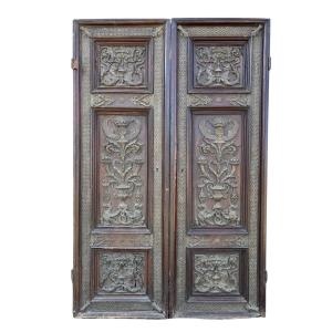 Pair Of Walnut Doors With Bronze Decorations