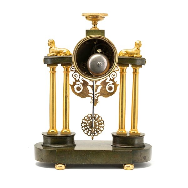 A Portico Clock In Patinated And Mercury-gilded Bronze-photo-3