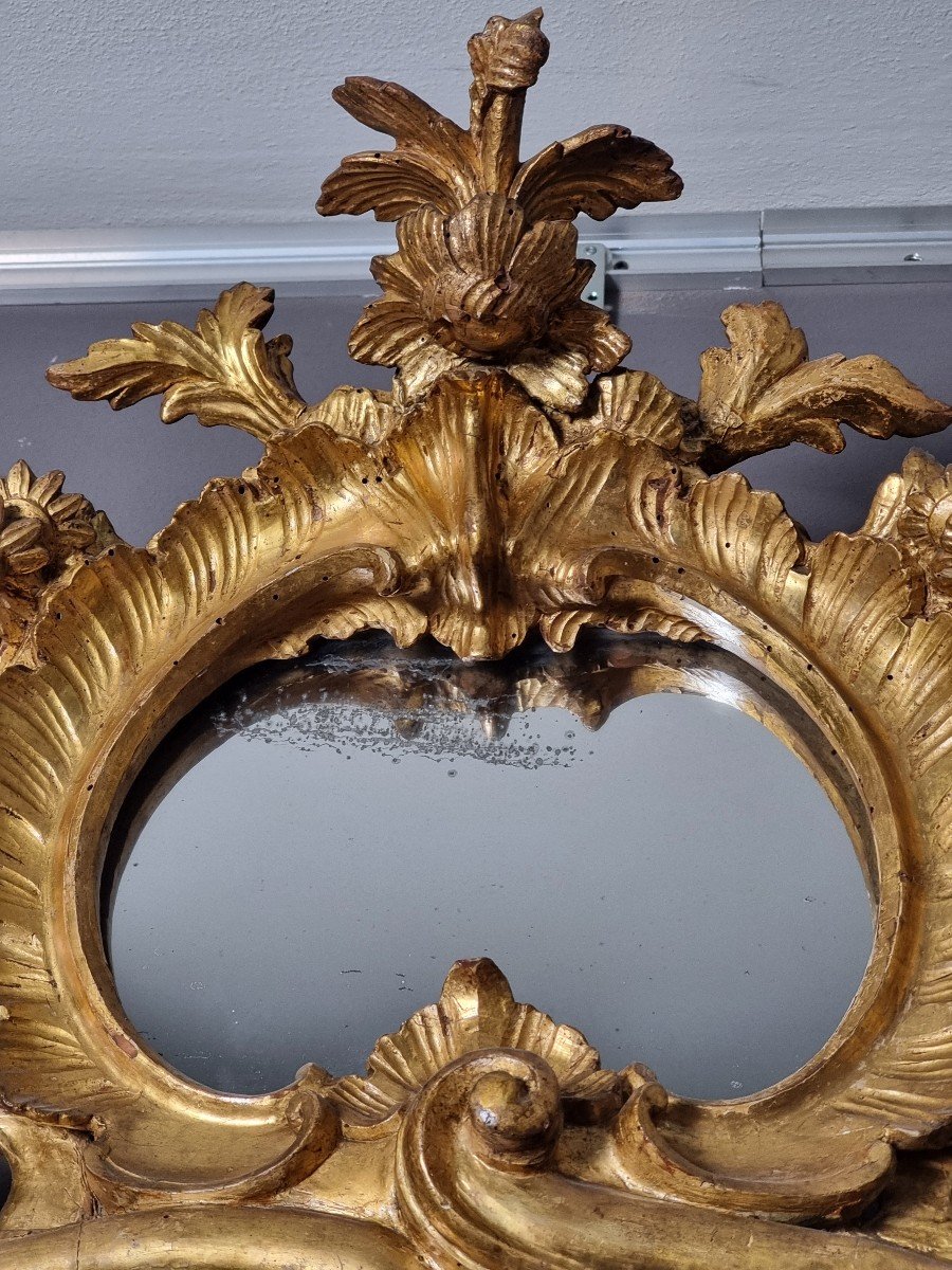 Grand Miroir Baroque Sculpté Et Doré Du XVIIIe Siècle-photo-2