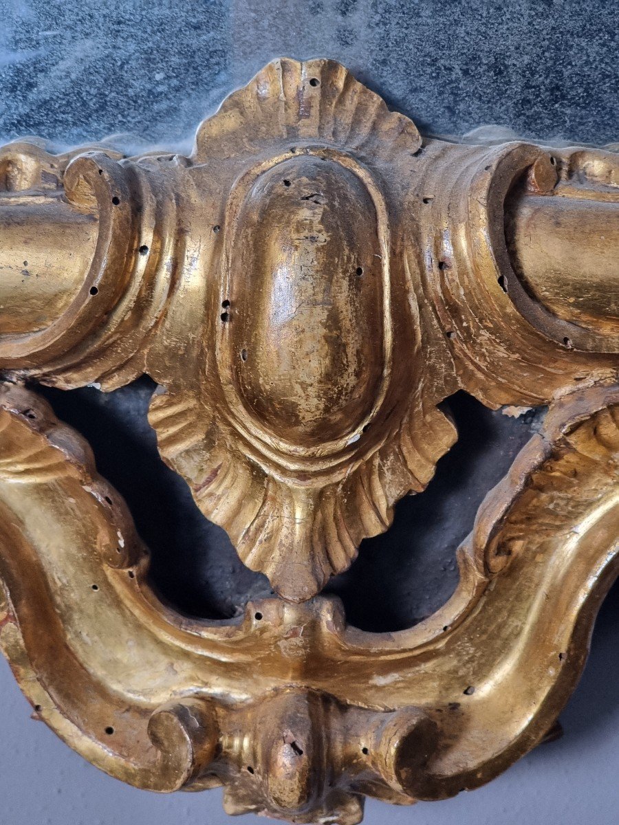 Grand Miroir Baroque Sculpté Et Doré Du XVIIIe Siècle-photo-3