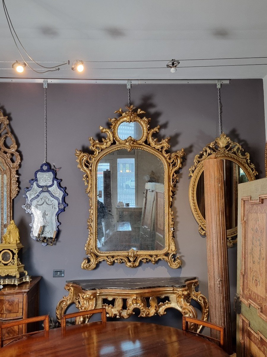 Grand Miroir Baroque Sculpté Et Doré Du XVIIIe Siècle-photo-1