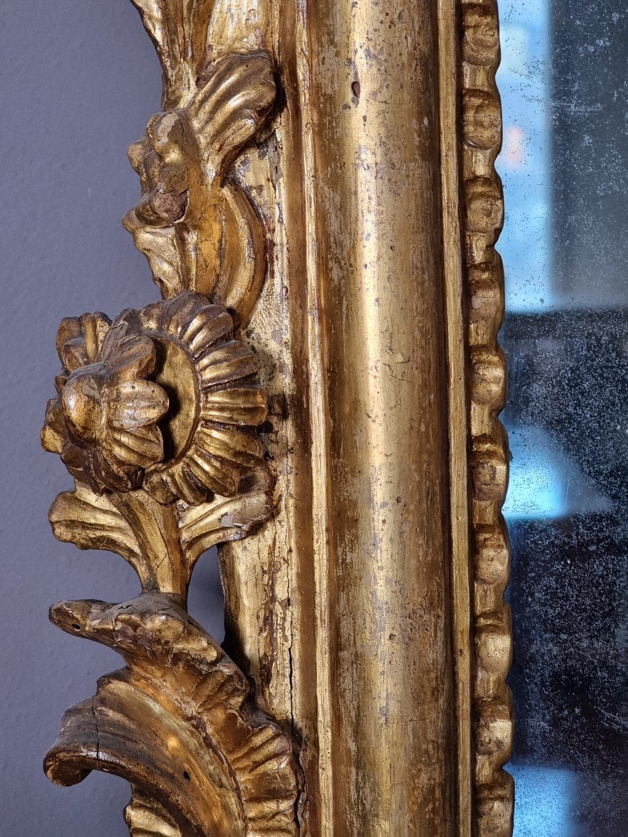 Grand Miroir Baroque Sculpté Et Doré Du XVIIIe Siècle-photo-4