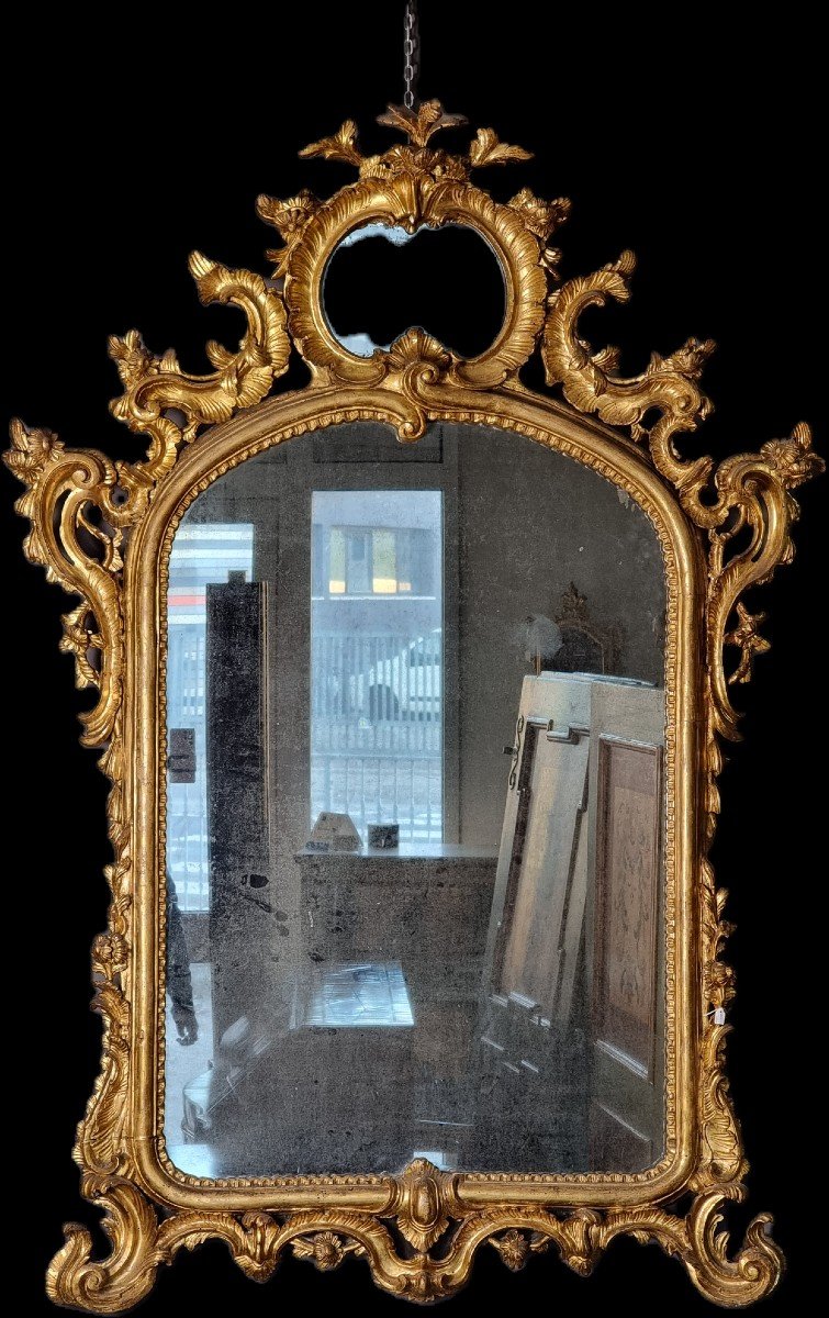 Grand Miroir Baroque Sculpté Et Doré Du XVIIIe Siècle-photo-7