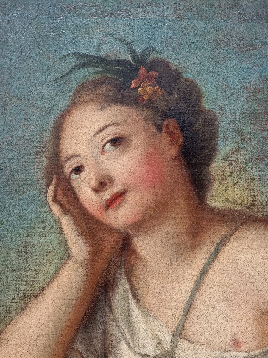 Peinture à l'Huile Sur Toile Du XVIIIe Siècle Représentation d'Une Jeune Nymphe Aquatique,-photo-3