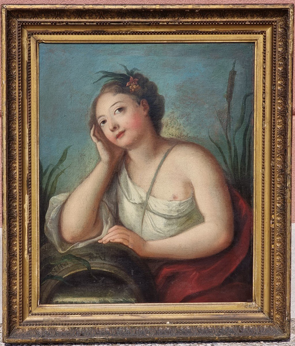 Peinture à l'Huile Sur Toile Du XVIIIe Siècle Représentation d'Une Jeune Nymphe Aquatique,