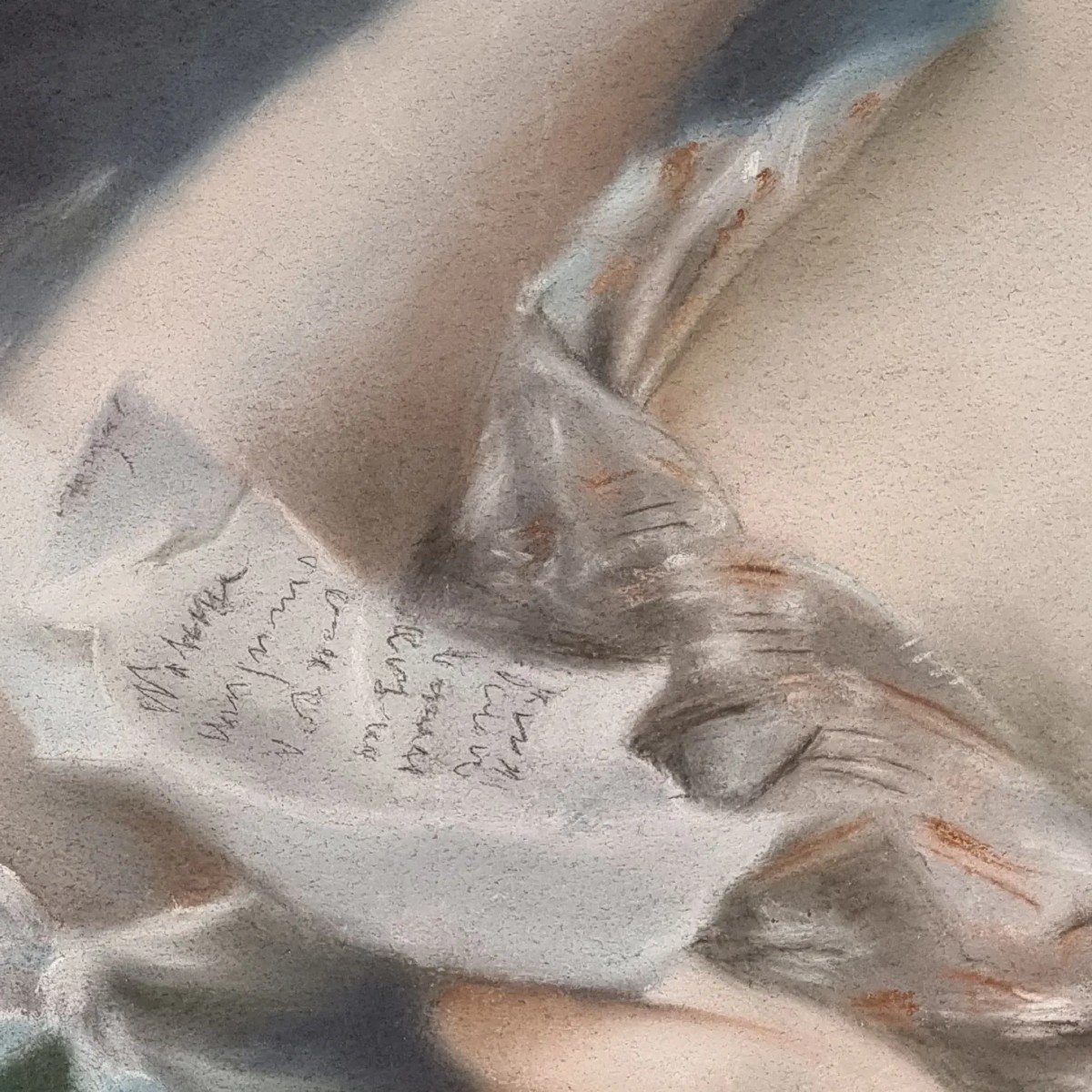 Pastel Portrait On Paper Of A Young Lady With A Letter – French School Of The 18th Century-photo-2