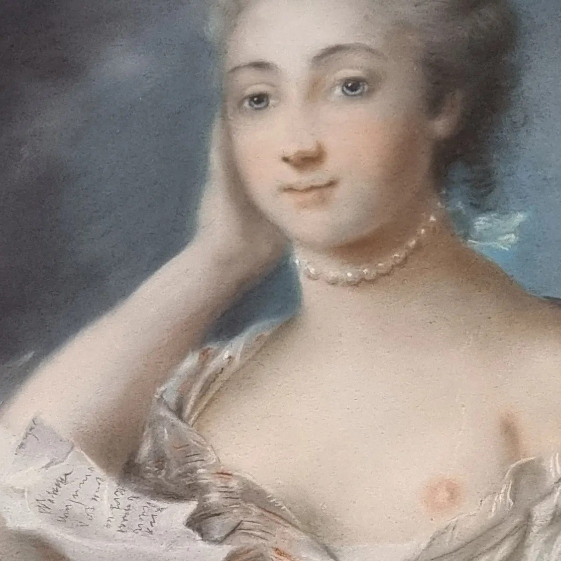 Pastel Portrait On Paper Of A Young Lady With A Letter – French School Of The 18th Century-photo-4