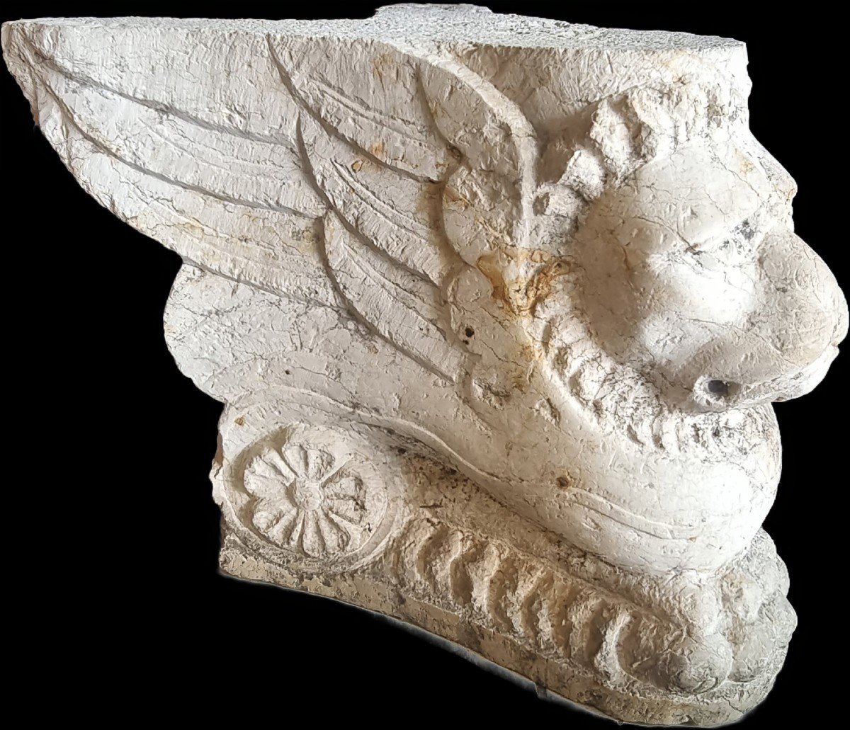 Base In The Shape Of A Winged Lion In Stone-photo-2