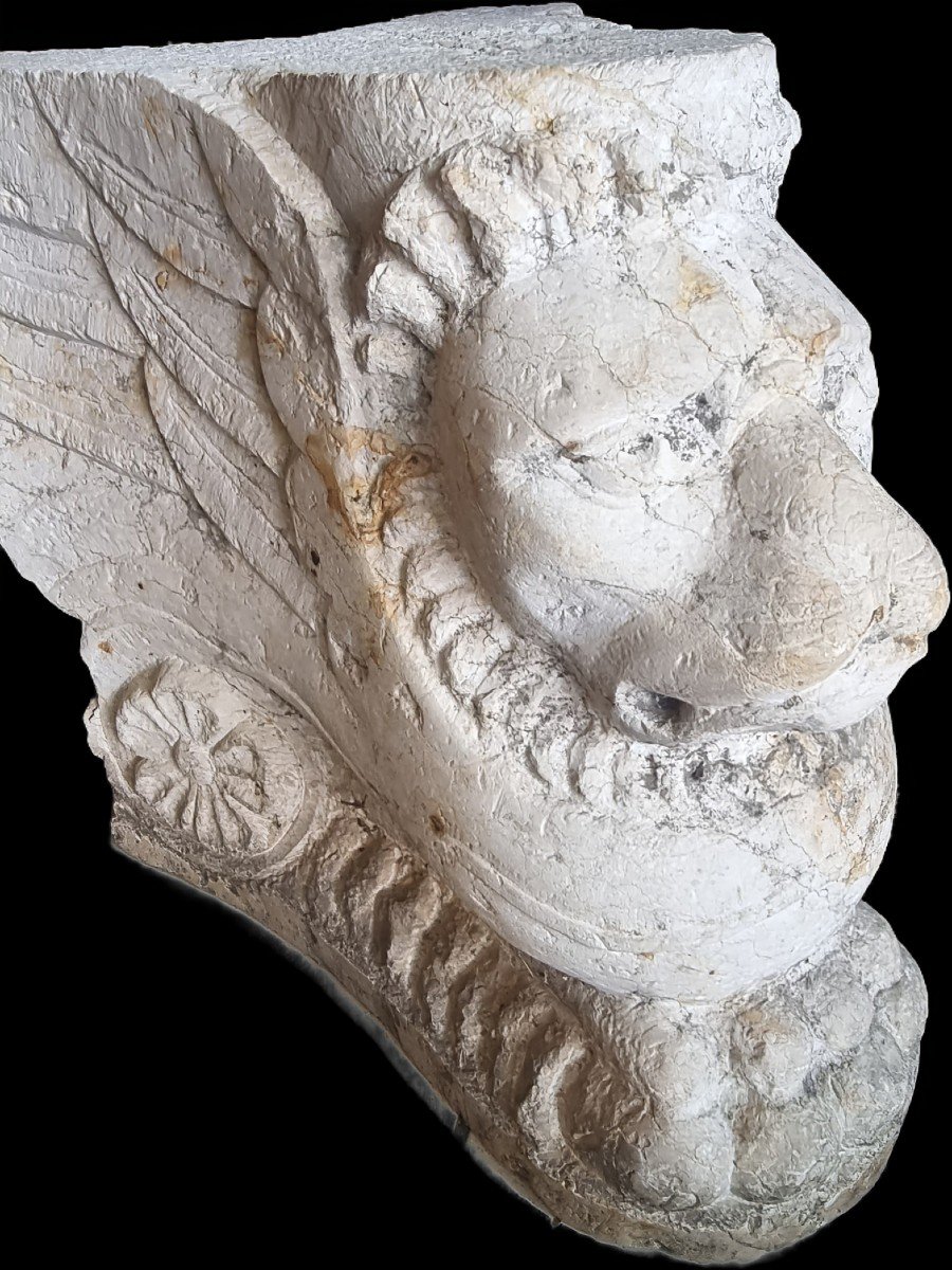 Base In The Shape Of A Winged Lion In Stone