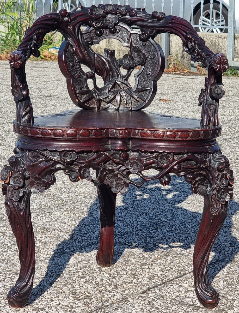 Set Of Four Oriental Armchairs With Floral Carvings-photo-1