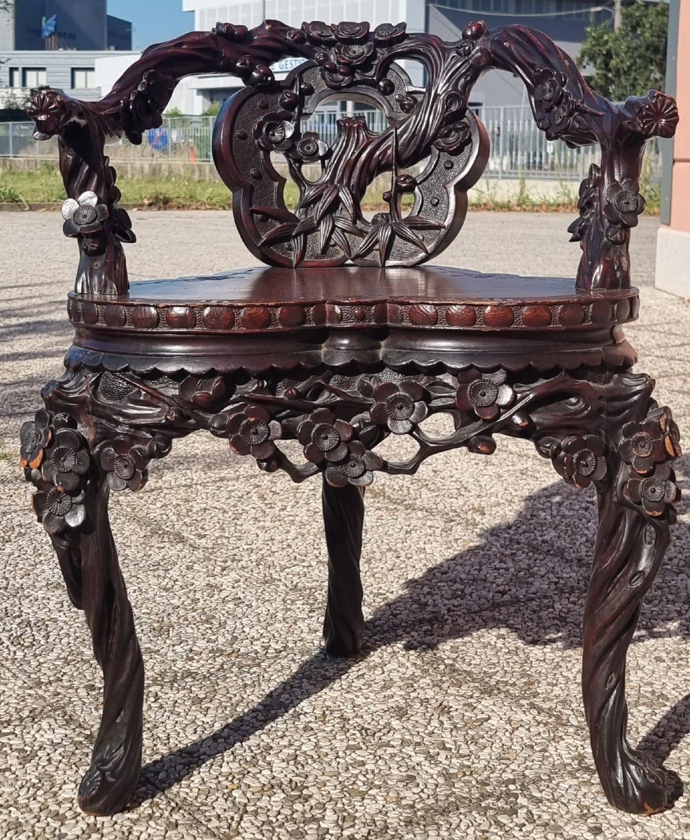 Set Of Four Oriental Armchairs With Floral Carvings-photo-3