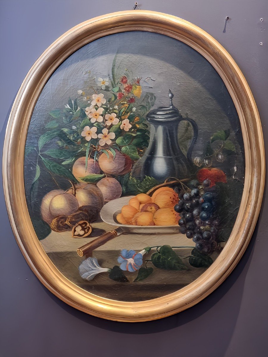 Pair Of Oval Paintings – Still Lifes, Late 19th Century-photo-2