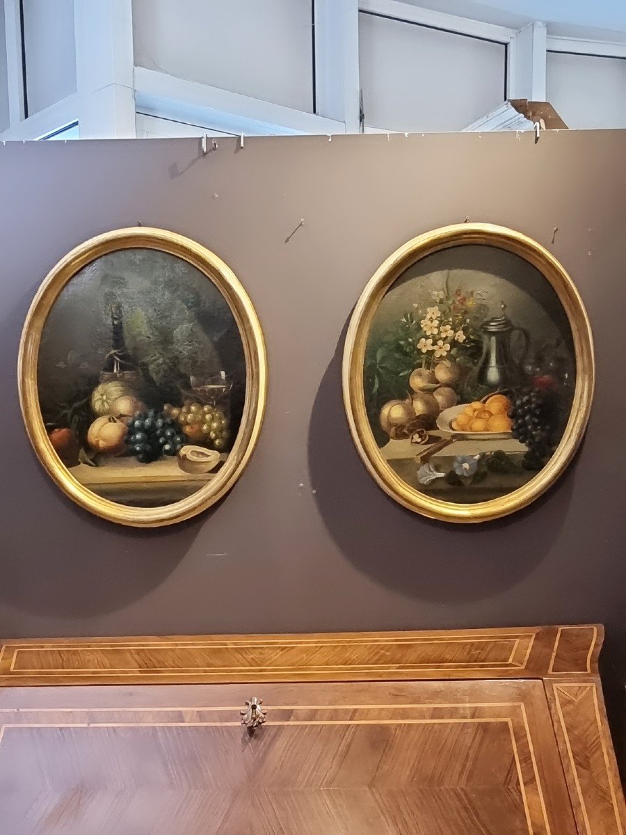 Pair Of Oval Paintings – Still Lifes, Late 19th Century-photo-3