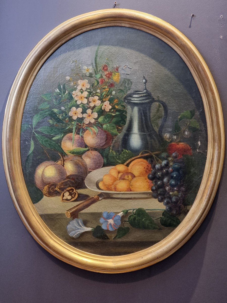 Pair Of Oval Paintings – Still Lifes, Late 19th Century-photo-4