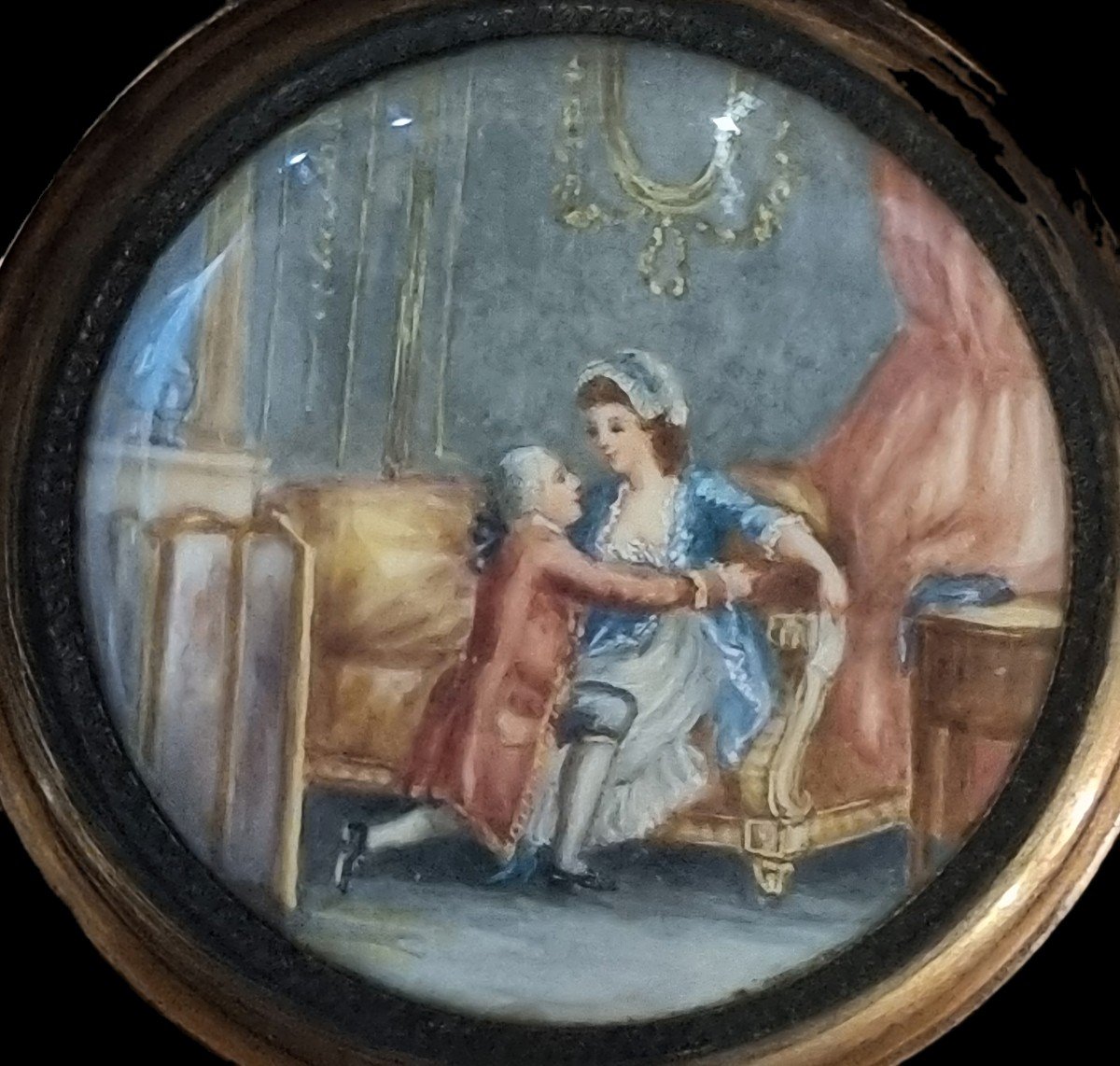 Miniature Du Début Du XIXe Siècle Avec Scène De Cour-photo-3