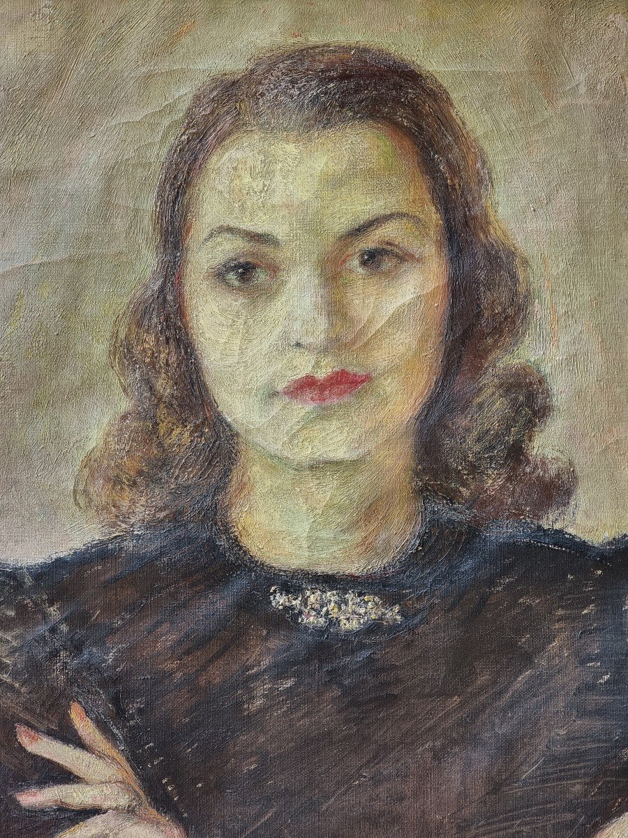 Portrait De Jeune Femme Signé Scaramucci, 1940-photo-2