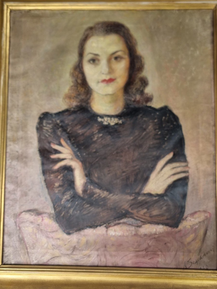 Portrait De Jeune Femme Signé Scaramucci, 1940-photo-2