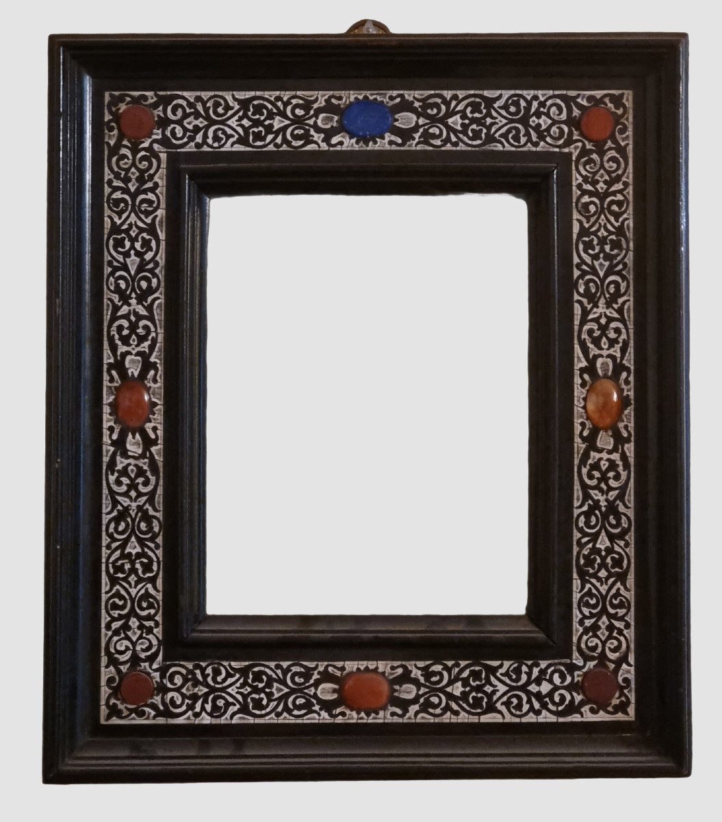 Ebonized Wooden Frame With Inlaid Hardstones-photo-2