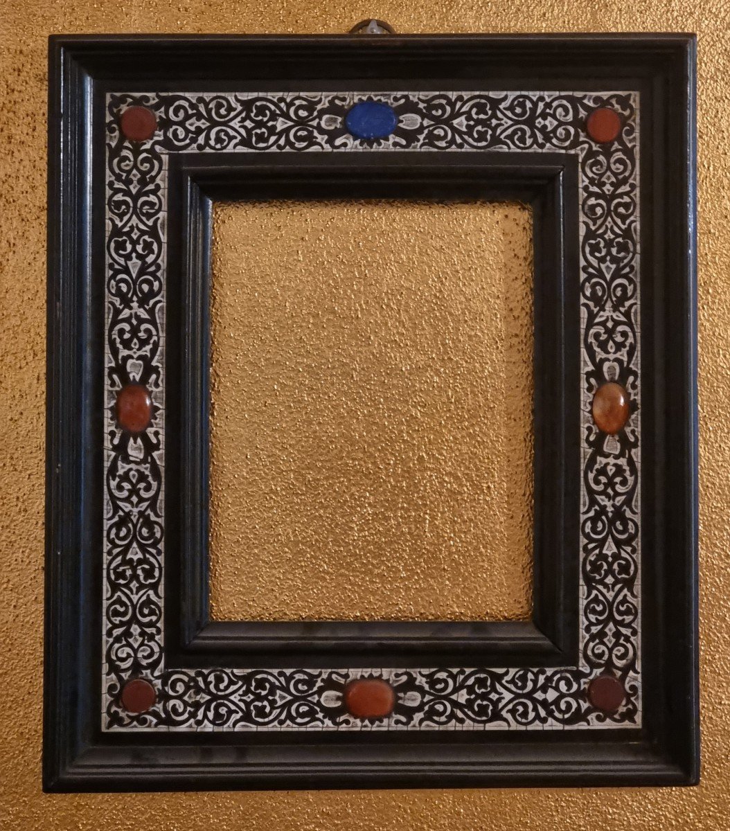 Ebonized Wooden Frame With Inlaid Hardstones-photo-6