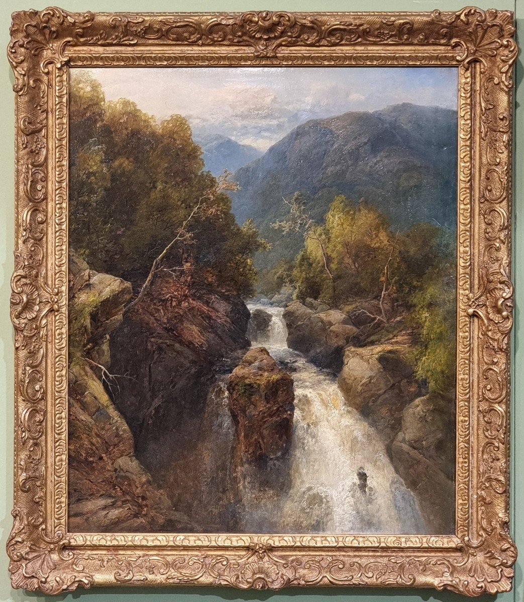 Landscape With Waterfall Signed James Burrell Smith-photo-2