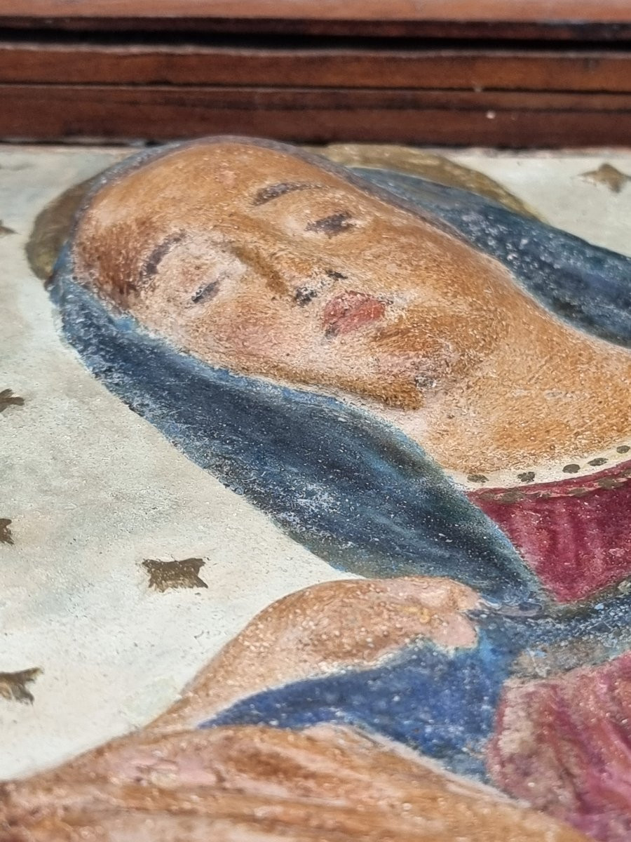 Polychrome Stucco Bas-relief Of The Madonna And Child, Central Italy, 15th-16th Century-photo-7