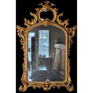 Grand Miroir Baroque Sculpté Et Doré Du XVIIIe Siècle