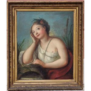 18th Century Oil Painting On Canvas Depicting A Young Water Nymph