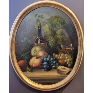 Paire De Peintures Ovales – Natures Mortes, Fin XIXe Siècle