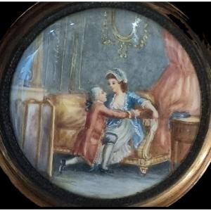 Miniature Du Début Du XIXe Siècle Avec Scène De Cour