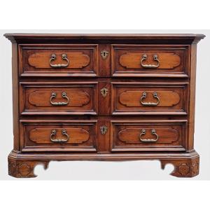 17th-century Emilian Chest Of Drawers In Solid Walnut