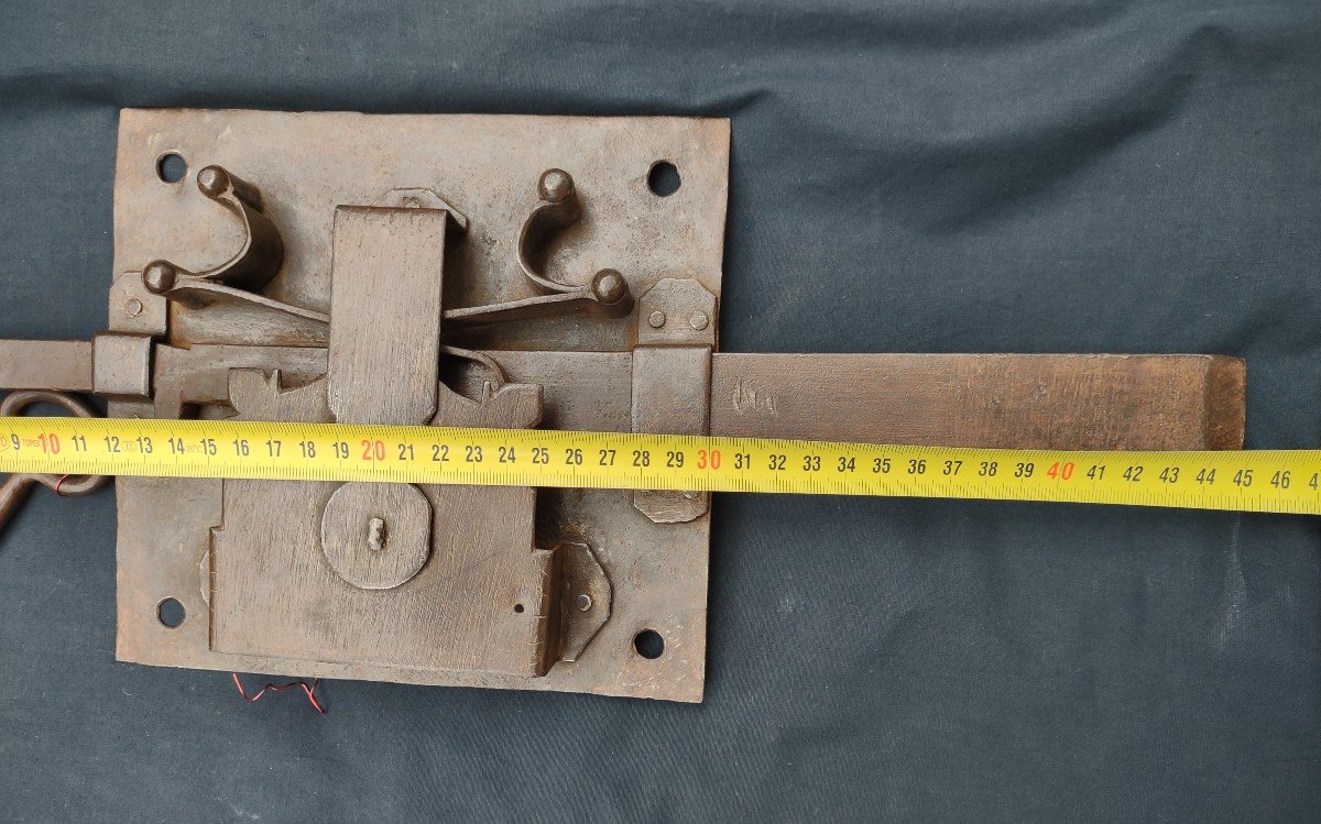 Large Wrought Iron Lock Working With Its Key-photo-3