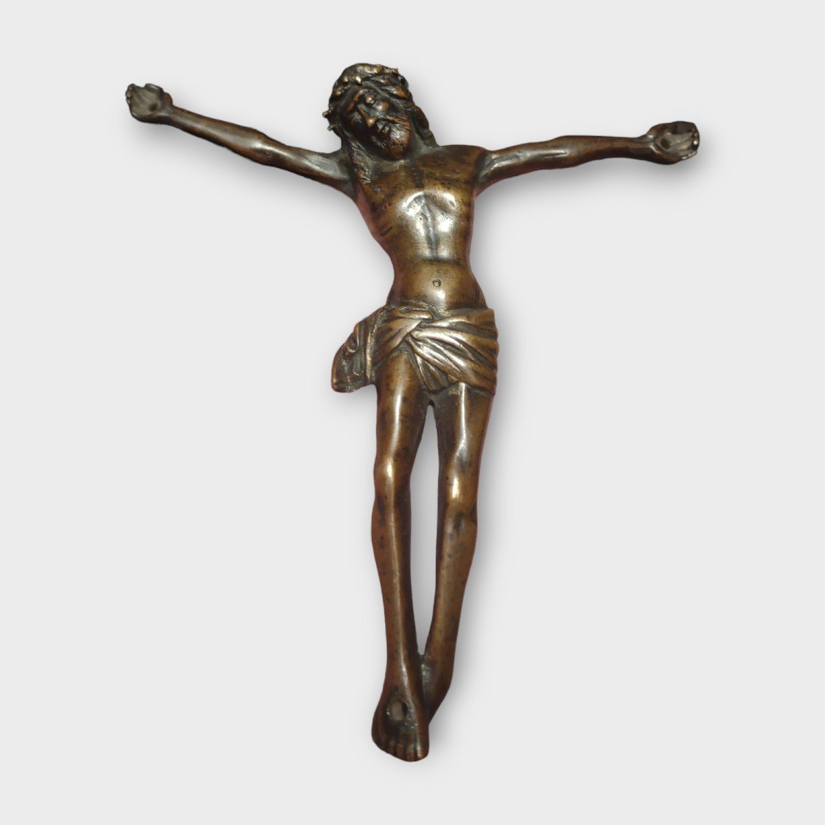 Christ In Bronze, Hollow Cast, With Remains Of Gilding Late  XV Century Cm. 16,5-photo-3